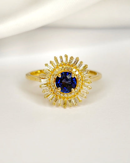 Bague Marguerite Saphir 0.57 carat &amp; Diamants 0.39 carat "Elio" - Elliade Paris