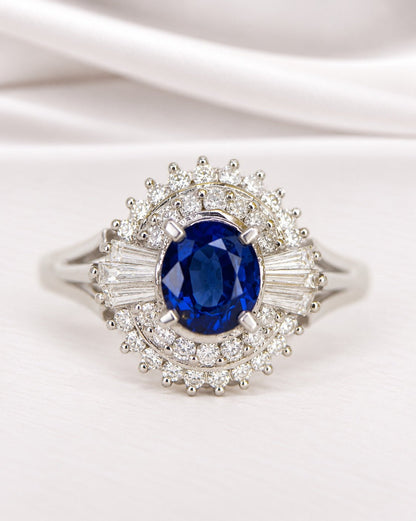 Bague Marguerite Saphir 0.60 carat &amp; Diamants 0.30 carat 4.04g "Lana" - Elliade Paris