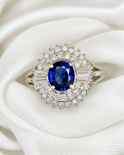 Bague Marguerite Saphir 0.60 carat &amp; Diamants 0.30 carat 4.04g "Lana" - Elliade Paris