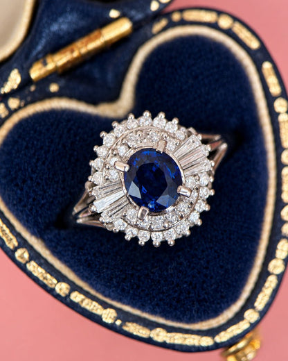 Bague Marguerite Saphir 0.60 carat &amp; Diamants 0.30 carat 4.04g "Lana" - Elliade Paris