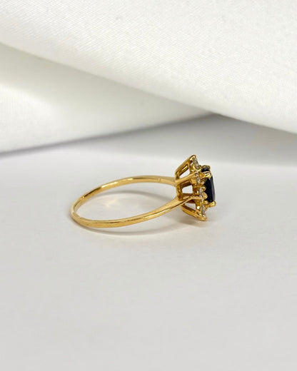 Bague Marguerite Saphir 0.60 carat &amp; Diamants 0.40 carat "Solange" - Elliade Paris