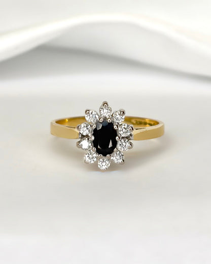 Bague Marguerite Saphir 0.70 carat &amp; Diamants 0.40 carat "Maryline" - Elliade Paris