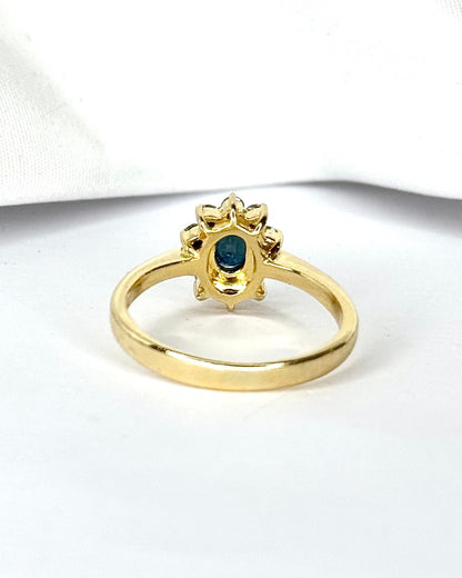Bague Marguerite Saphir 0.74 carat &amp; Diamants 0.30 carat "Elisa" - Elliade Paris