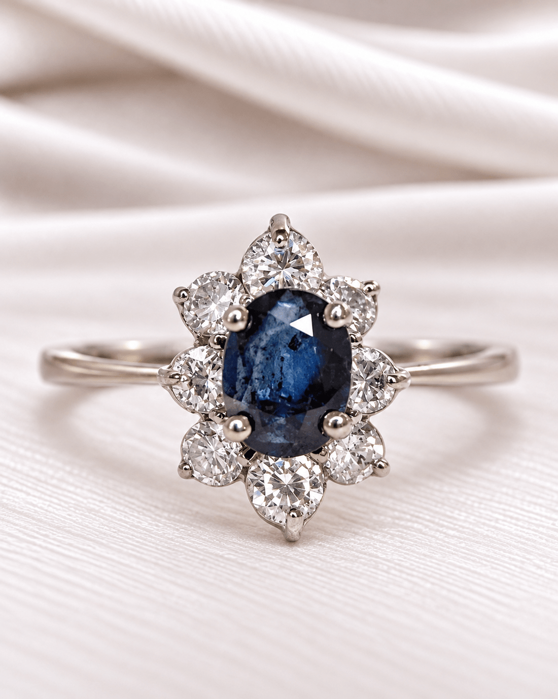 Bague Marguerite Saphir 0.80 carat &amp; Diamants 0.46 carat 4.16g "Octavia" - Elliade Paris