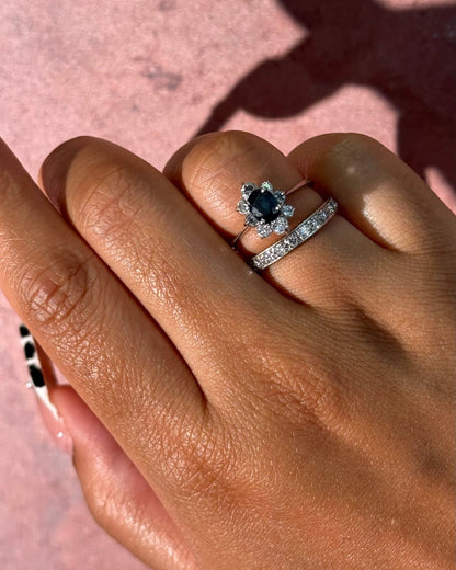 Bague Marguerite Saphir 0.80 carat &amp; Diamants 0.46 carat 4.16g "Octavia" - Elliade Paris
