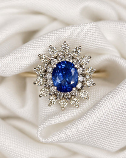Bague Marguerite Saphir 0.95 carat &amp; Diamants 0.42 carat "Florence" - Elliade Paris
