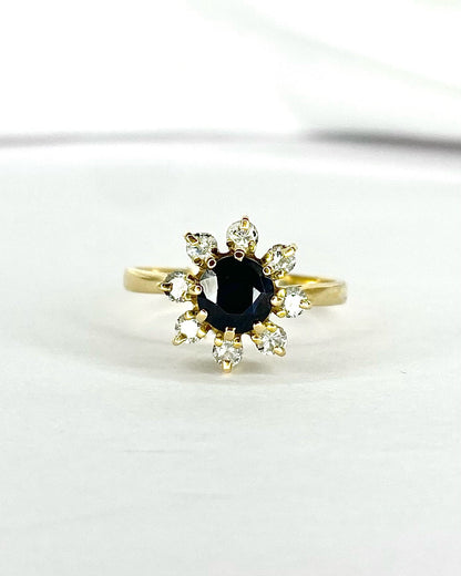 Bague Marguerite Saphir 1 carat &amp; Diamants 0.32 carat "Dorine" - Elliade Paris
