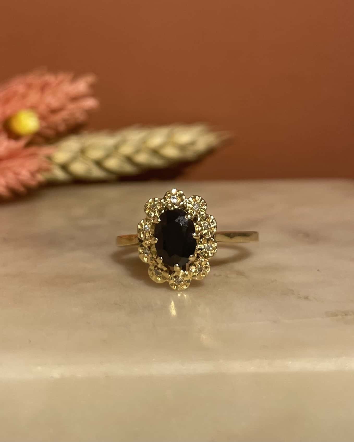 Bague Marguerite Saphir 1 Carat &amp; Diamants "Jaqueline" - Elliade Paris