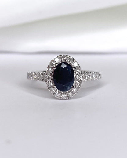 Bague Marguerite Saphir 1.08 carat &amp; Diamants 0.45 carat "Siloé" - Elliade Paris