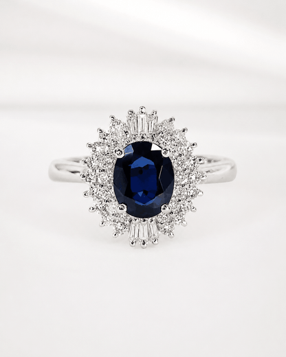Bague Marguerite Saphir 1.08 carat &amp; Diamants 0.47 carat "Adixia" - Elliade Paris
