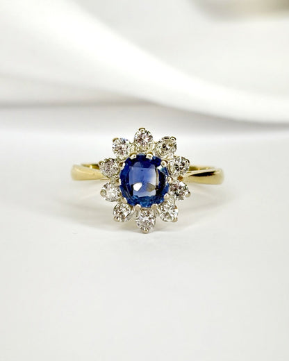 Bague Marguerite Saphir 1.20 carat &amp; Diamants 0.40 carat "Elisabeth" - Elliade Paris