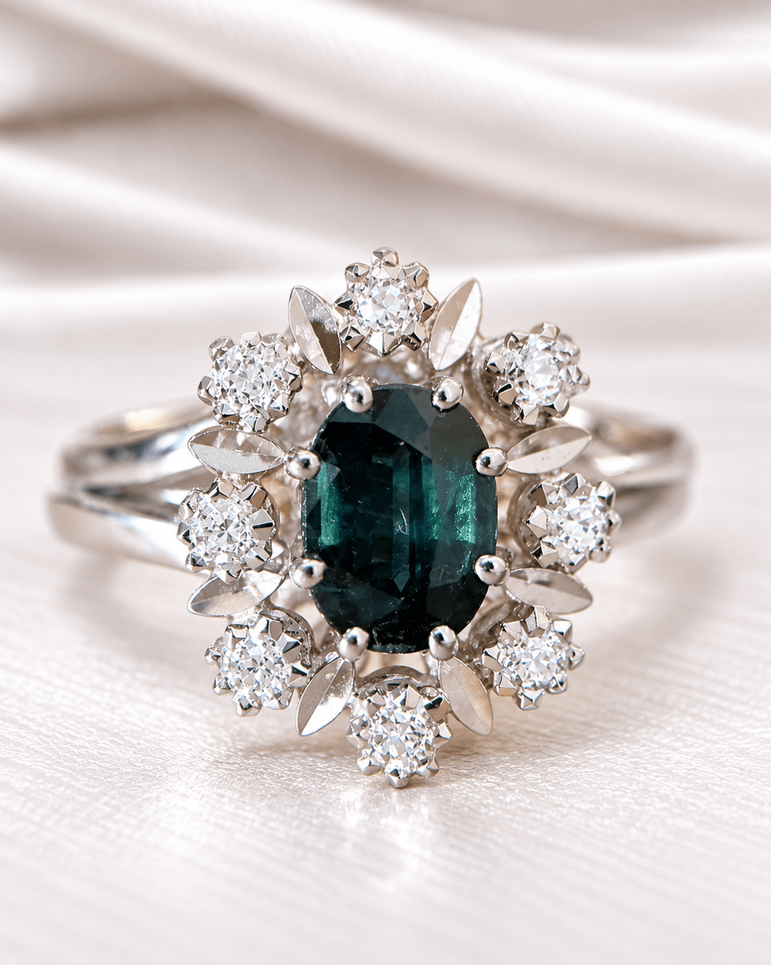 Bague Marguerite Saphir 1.20 carat &amp; Diamants "Julienne" - Elliade Paris