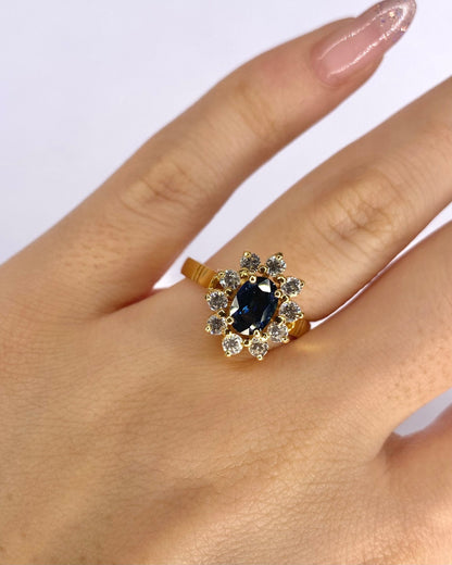 Bague Marguerite Saphir 1.25 carat, Diamants 0.50 carat &amp; Or 5g "Amy" - Elliade Paris