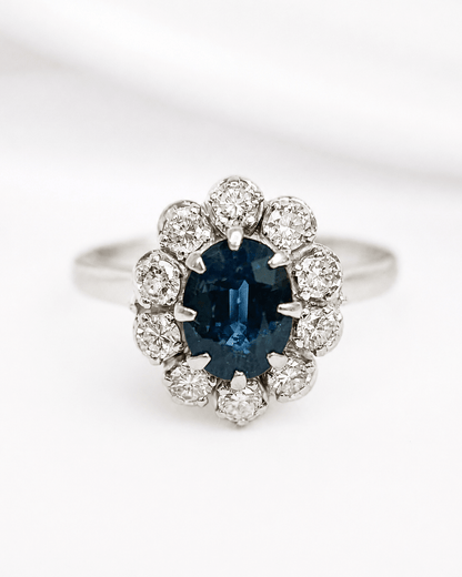 Bague Marguerite Saphir 1.30 carat &amp; Diamants 0.60 carat "Christelle" - Elliade Paris