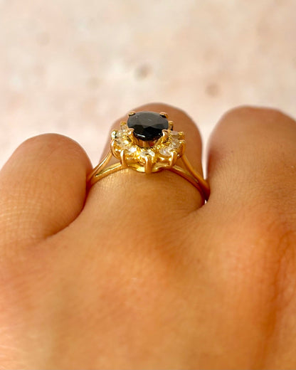 Bague Marguerite Saphir 1.32 carat &amp; Diamants 0.30 carat "Elodie" - Elliade Paris