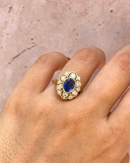 Bague Marguerite Saphir 1.40 carat &amp; Diamants 0.30 carat "Line" - Elliade Paris