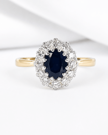 Bague Marguerite Saphir 1.52 carat, Diamants &amp; Or 4.22g "Vivienne" - Elliade Paris
