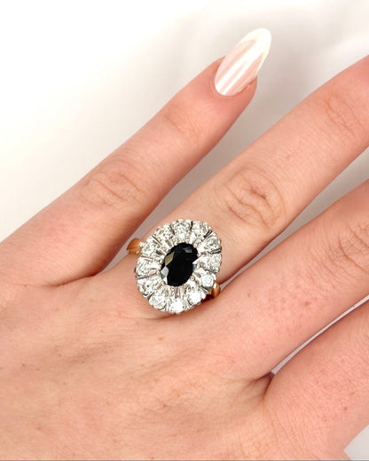 Bague Marguerite Saphir 1.60 carat &amp; Diamants 0.60 carat "Luna" - Elliade Paris