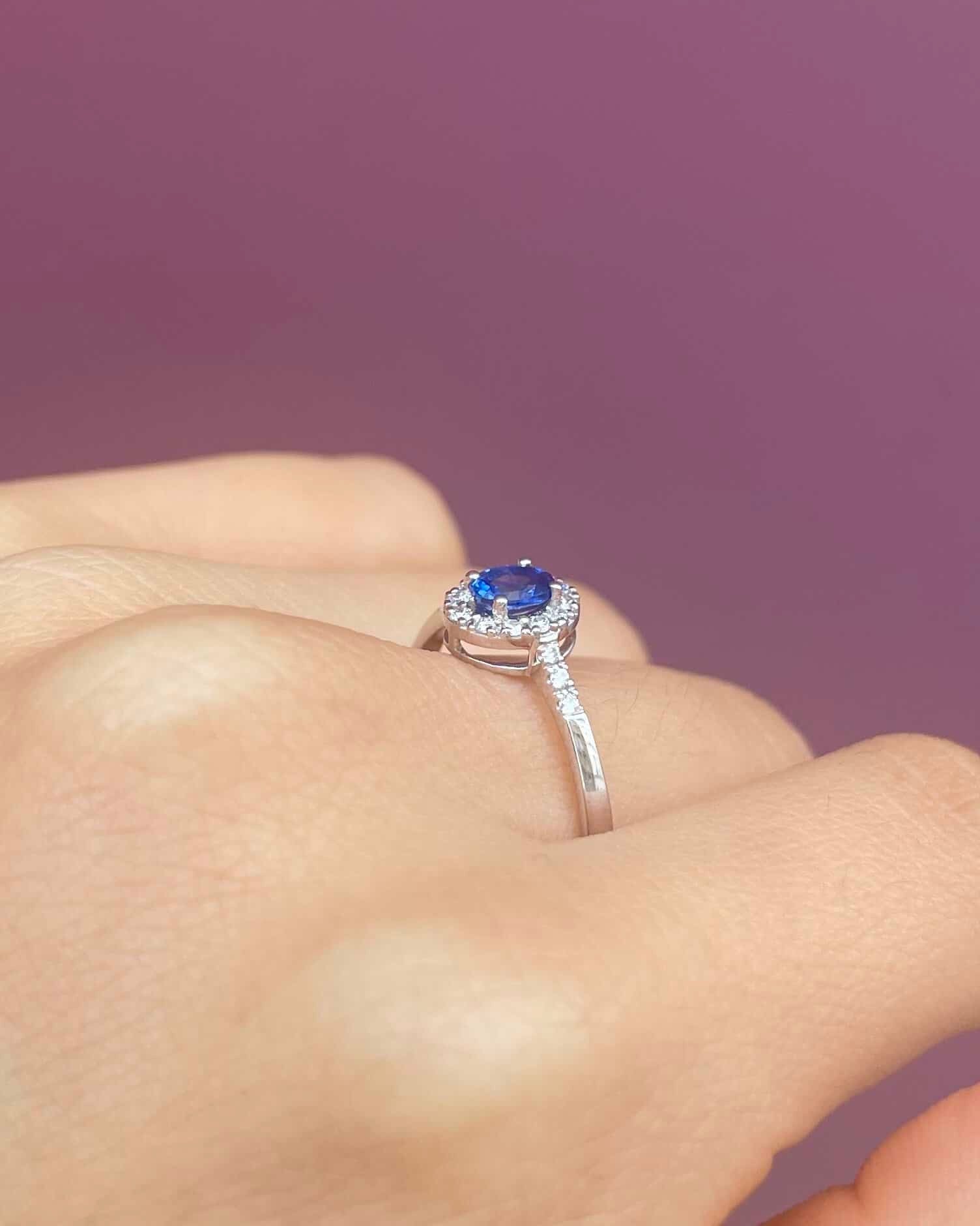 Bague Marguerite Saphir &amp; 18 Diamants "Arielle" - Elliade Paris