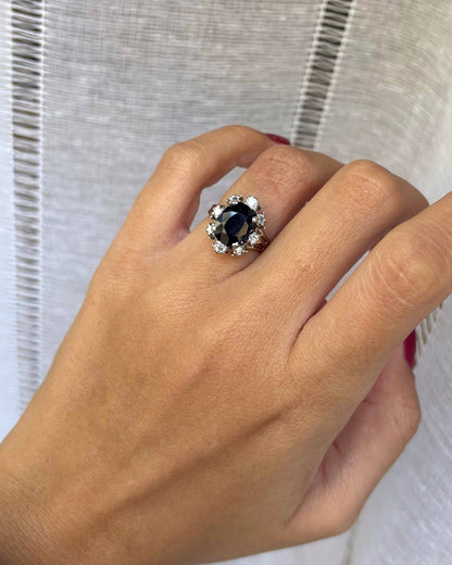 Bague Marguerite Saphir 2.60 carats &amp; Diamants 0.34 carat &quot;Kaitlyn&quot; - Elliade Paris