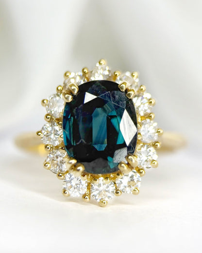 Bague Marguerite Saphir 2.66 carats &amp; Diamants 0.60 carat 4.26g "Leonnie" - Elliade Paris