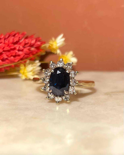 &quot;Lucianne&quot; Sapphire and 10 Diamond Daisy Ring