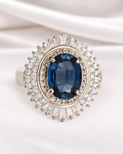 Bague Marguerite Saphir Ceylan 2.44 carats &amp; Diamants 0.63 carat 9.12g "Irèna" - Elliade Paris