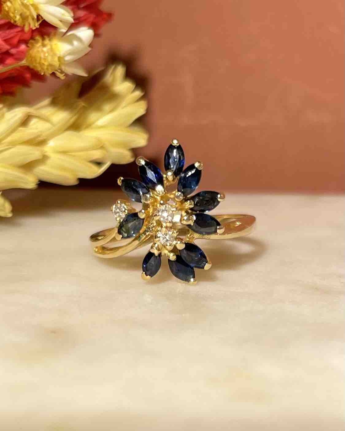 Bague Marguerite Saphir coeur Diamants "Millie" - Elliade Paris