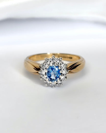 Bague Marguerite Saphir Cornflower 0.50 ct &amp; Diamants "Lisa" - Elliade Paris