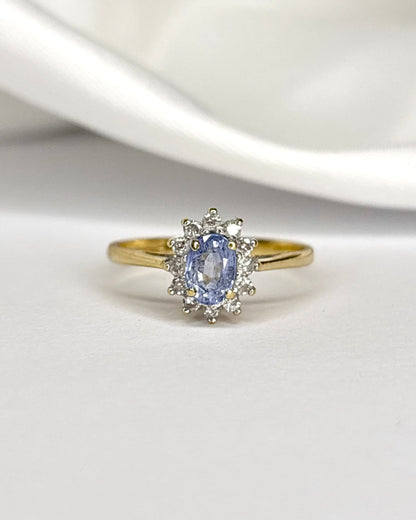 Bague Marguerite Saphir Cornflower 0.64 carat &amp; Diamants "Melina" - Elliade Paris