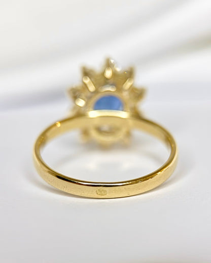 Bague Marguerite Saphir Cornflower 1.45 carat &amp; Diamants 0.70 carat F/VVS 4,43g "Adriana" - Elliade Paris