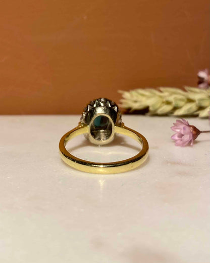 Bague Marguerite Saphir Vert 0.90 carat &amp; Diamants &quot;Ronnie&quot;