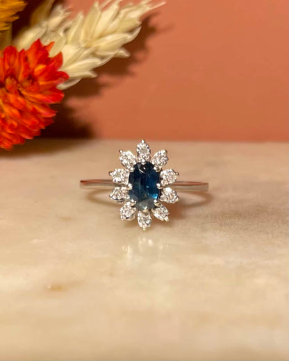 Sapphire &amp;amp; Diamond Daisy Ring &quot;Iris&quot; 