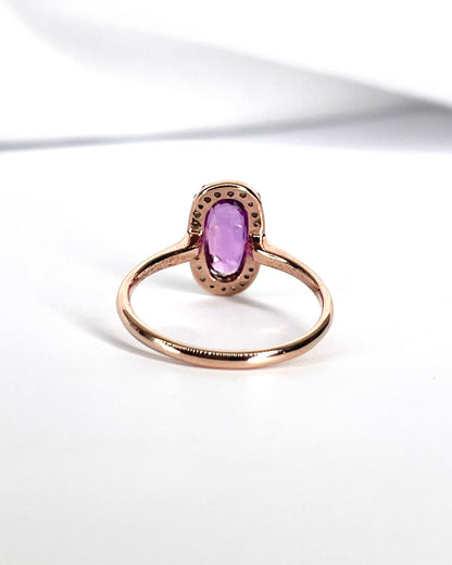 Bague Marguerite Saphir Groseille 1.15 carat &amp; 24 Diamants "Zia" - Elliade Paris