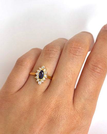 Bague Marguerite Saphir Marquise 0.30 carat &amp; Diamants "Siloé" - Elliade Paris