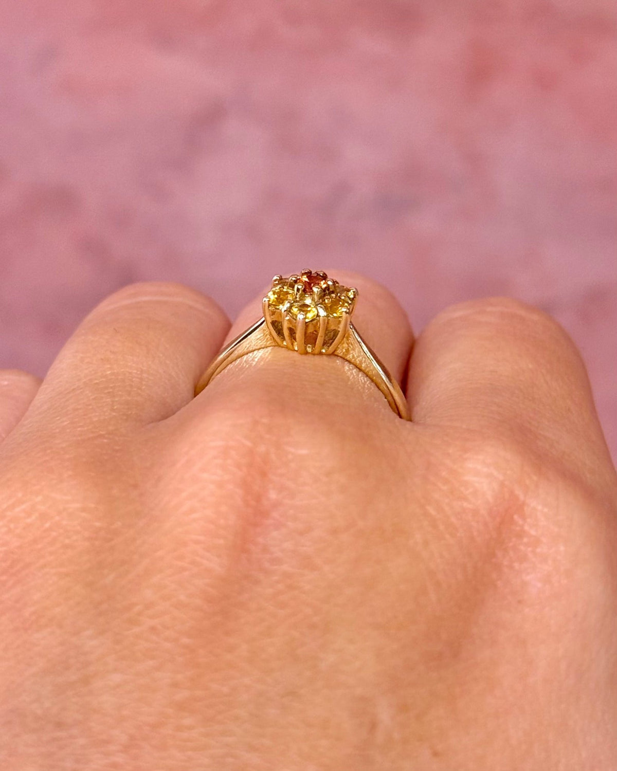Bague Marguerite Saphir Orange &amp; Saphirs Jaunes "Emilie" - Elliade Paris