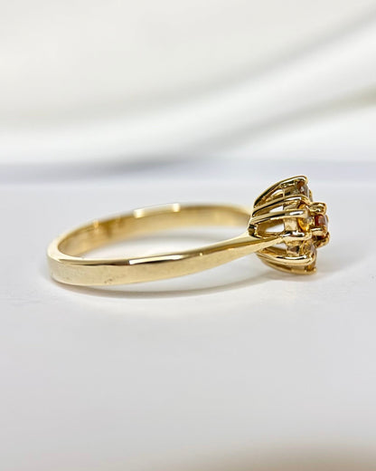 Bague Marguerite Saphir Orange &amp; Saphirs Jaunes "Emilie" - Elliade Paris