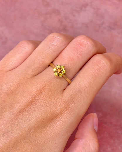 Bague Marguerite Saphir Orange &amp; Saphirs Jaunes "Emilie" - Elliade Paris