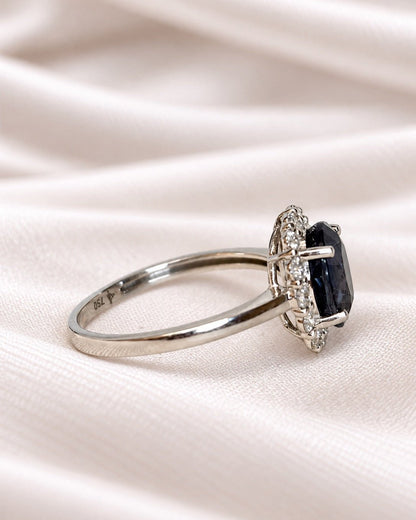 Bague Marguerite Saphir Peacock de Ceylan 2.45 carats &amp; Diamants 0.30 carat "Esther" - Elliade Paris
