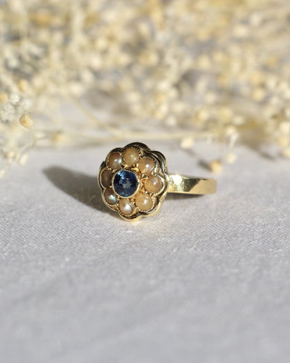 Bague Marguerite Saphir &amp; Perles &quot;France&quot; - Elliade Paris