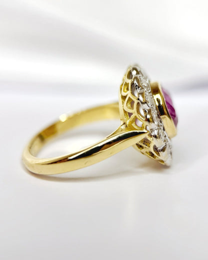 Bague Marguerite Saphir Rose 2.36 carats &amp; Diamants 0.56 carat 4.93g "Léonie" - Elliade Paris