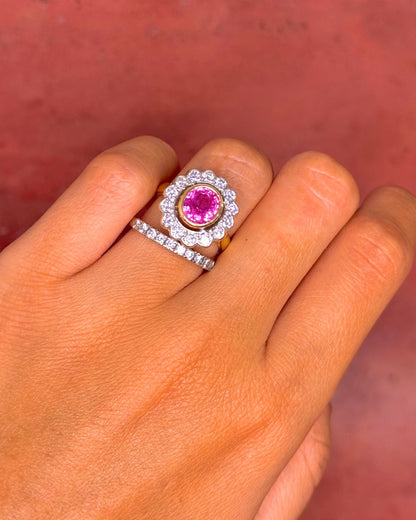 Bague Marguerite Saphir Rose 2.36 carats &amp; Diamants 0.56 carat 4.93g "Léonie" - Elliade Paris