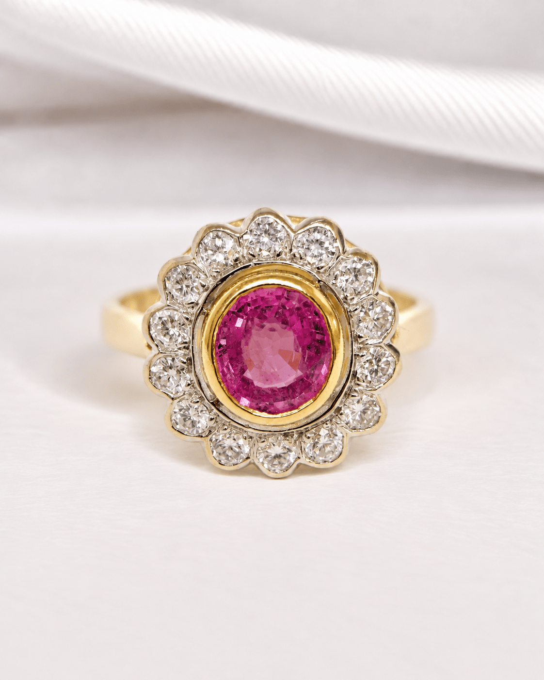 Bague Marguerite Saphir Rose 2.36 carats &amp; Diamants 0.56 carat 4.93g "Léonie" - Elliade Paris