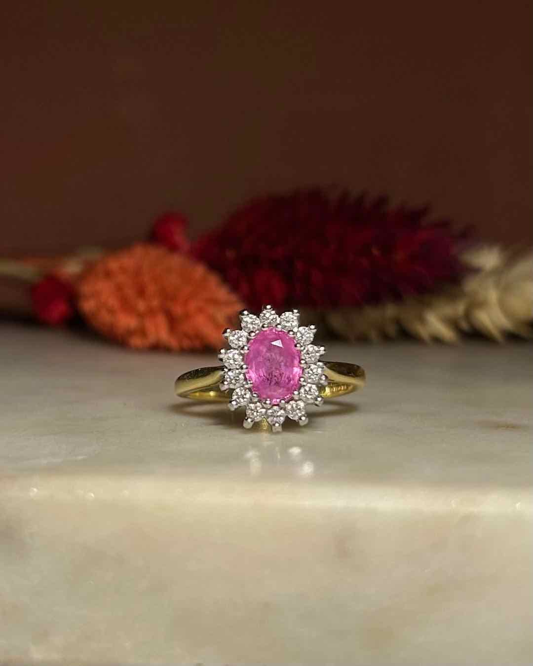 &quot;Mia&quot; Pink Sapphire &amp;amp; Diamond Daisy Ring