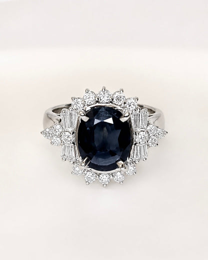 Bague Marguerite Saphir Teal 4.19 carats &amp; Diamants 0.80 carat 8.68g "Noémie" - Elliade Paris