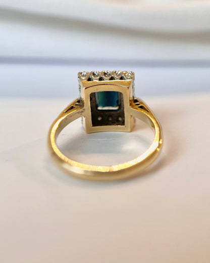 Bague Marguerite Saphir Vert 1.20 carat &amp; Diamants 0.24 carat 4,99g "Maelle" - Elliade Paris