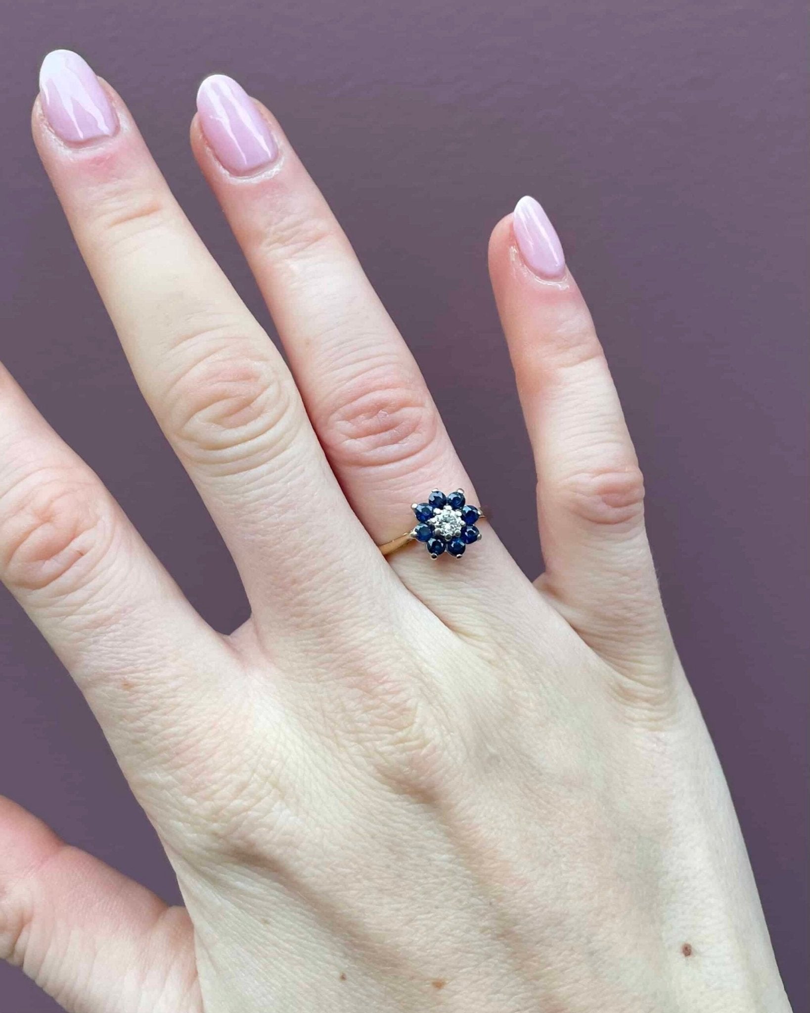 Bague Marguerite Saphirs coeur Diamant 0.20 carat &quot;Sofia &quot; - Elliade Paris