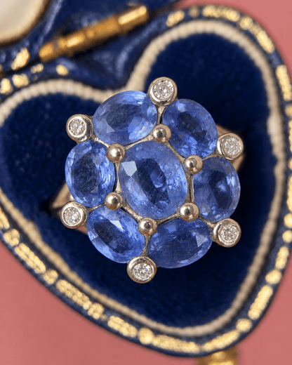 Bague Marguerite Saphirs de Ceylan 5.58 carats &amp; Diamants 5.73g "Jessica" - Elliade Paris
