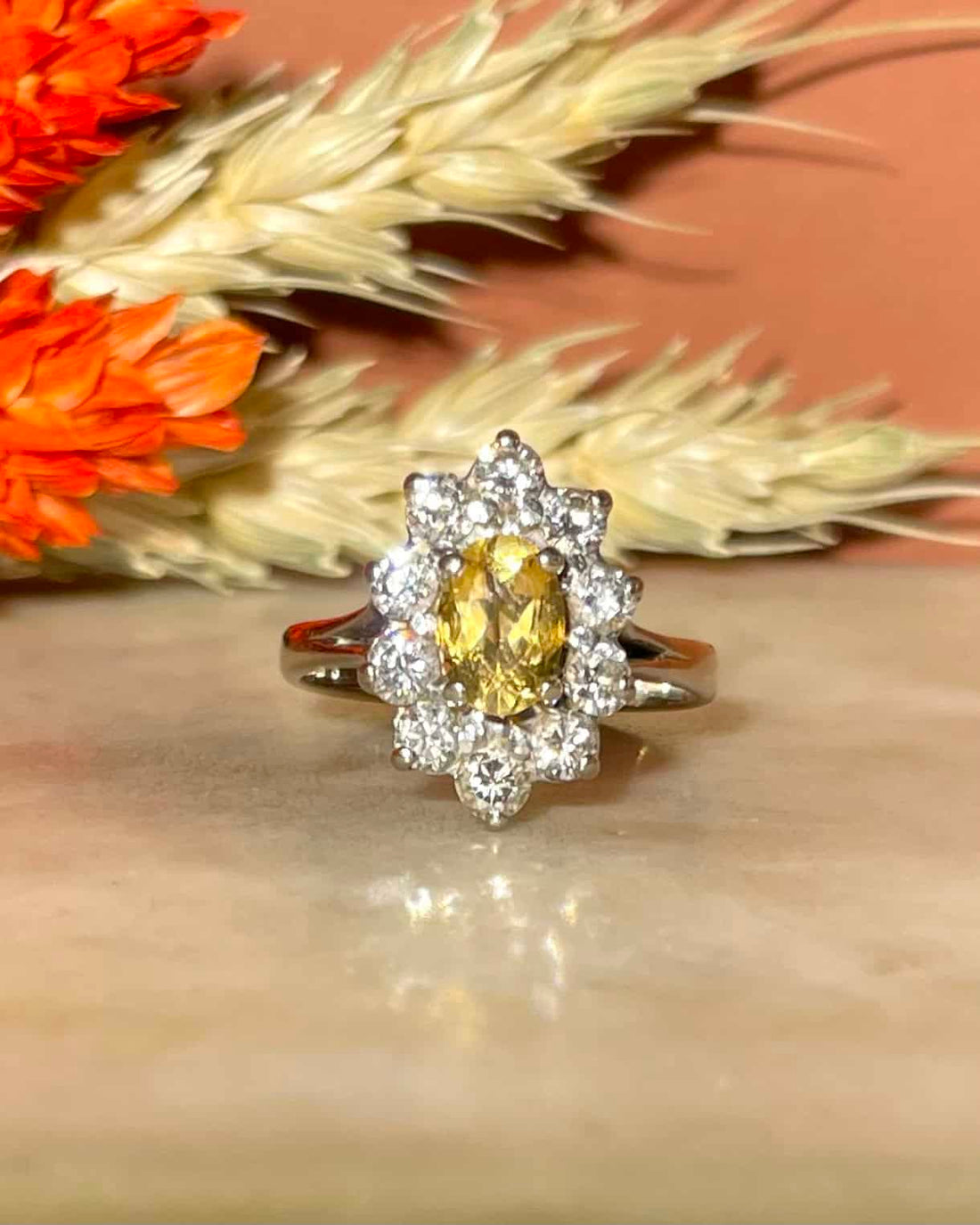 Bague Marguerite Citrine 0.75 carat &amp; Diamants 0.70 carat &quot;Cherish&quot;