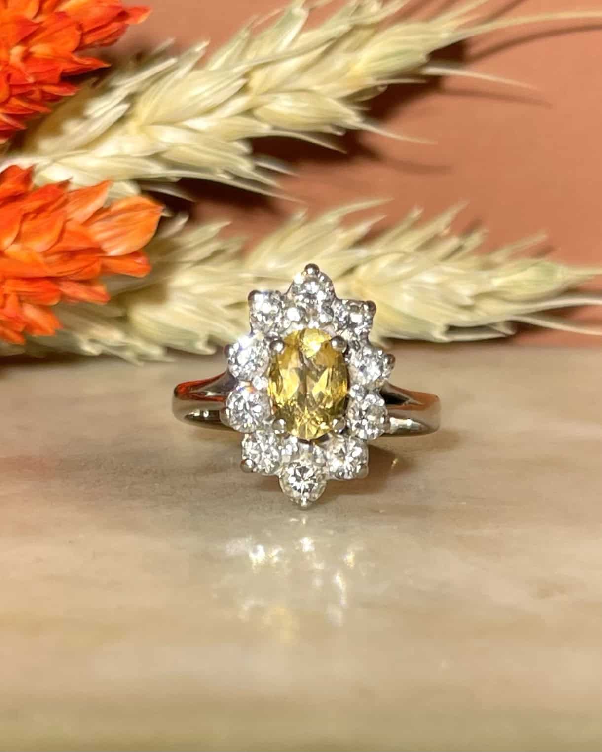 Bague Marguerite Citrine 0.75 carat &amp; Diamants 0.70 carat &quot;Cherish&quot;